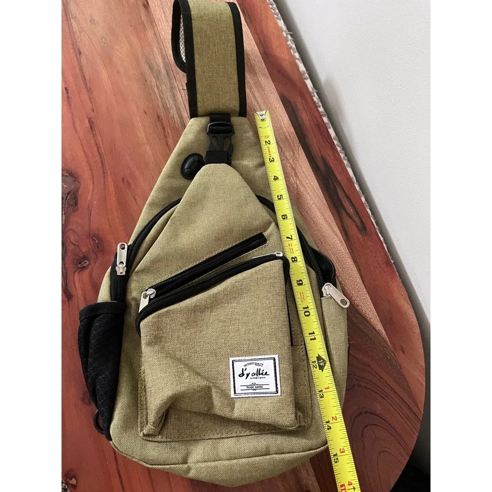 D'yallée Olive Green Sling Bag Crossbody Backpack Canvas Travel Hiking Travel